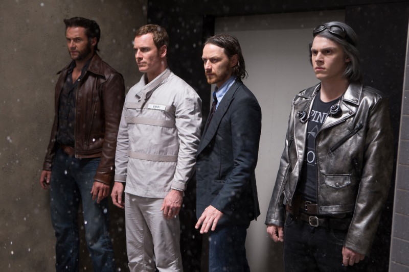 Hugh Jackman, Michael Fassbender, James McAvoy, Evan Peters ve filmu X-Men: Budoucí minulost / X-Men: Days of Future Past
