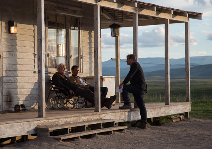 Christopher Nolan, Matthew McConaughey, John Lithgow při natáčení filmu Interstellar / Interstellar