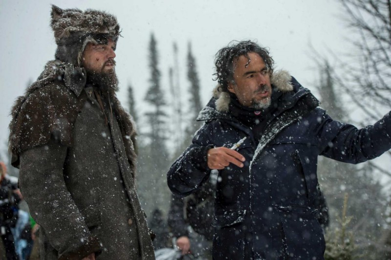 Alejandro González Iñárritu, Leonardo DiCaprio při natáčení filmu REVENANT Zmrtvýchvstání / The Revenant