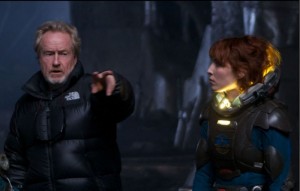 Ridley Scott a Noomi Rapace při natáčení filmu <b>Prometheus</b>