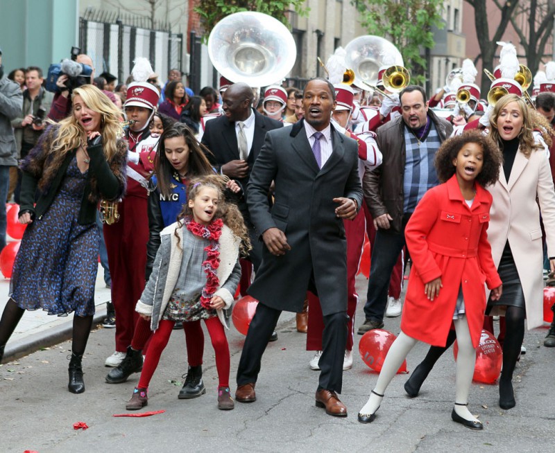 Cameron Diaz, Jamie Foxx, Quvenzhané Wallis ve filmu  / Annie