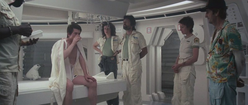 John Hurt, Sigourney Weaver, Tom Skerritt, Veronica Cartwright, Harry Dean Stanton ve filmu Vetřelec / Alien