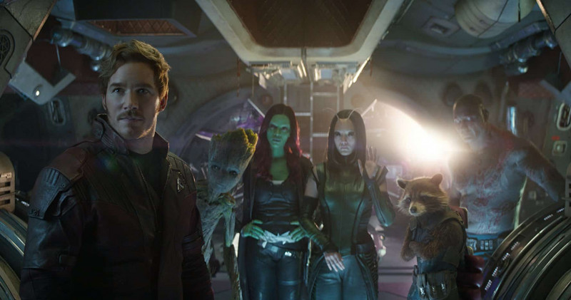 Chris Pratt, Zoe Saldana, Pom Klementieff, Bradley Cooper, Dave Bautista ve filmu Avengers: Infinity War / Avengers: Infinity War
