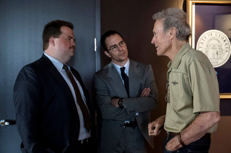 Sam Rockwell, Paul Walter Hauser, Clint Eastwood při natáčení filmu Richard Jewell / Richard Jewell