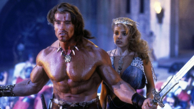 Arnold Schwarzenegger, Olivia d'Abo ve filmu Ničitel Conan / Conan the Destroyer