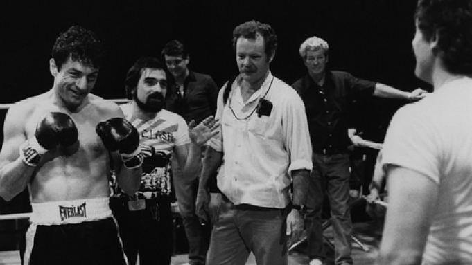 Robert De Niro, Martin Scorsese, Michael Chapman při natáčení filmu Zuřící býk / Raging Bull