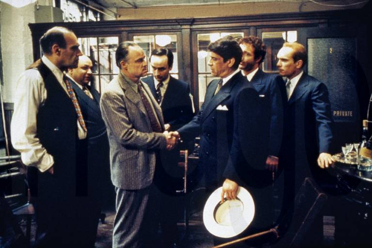 Marlon Brando, Al Lettieri, Richard S. Castellano, Abe Vigoda ve filmu Kmotr / The Godfather