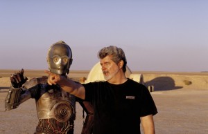 George Lucas při natáčení filmu <b>Star Wars: Epizoda II - Klony útočí</b>